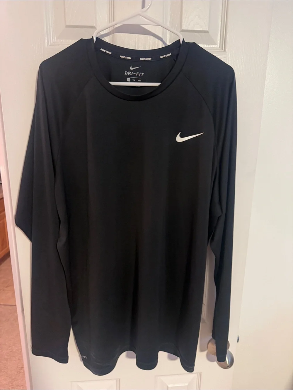 Nike Long Sleeve Dri-FIT Athletic Shirt - Black with White Swoosh Swim UPF 40+